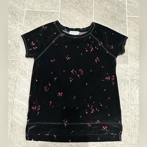 Liz Claiborne | Short Sleeve Black Velvet | Floral Top Small